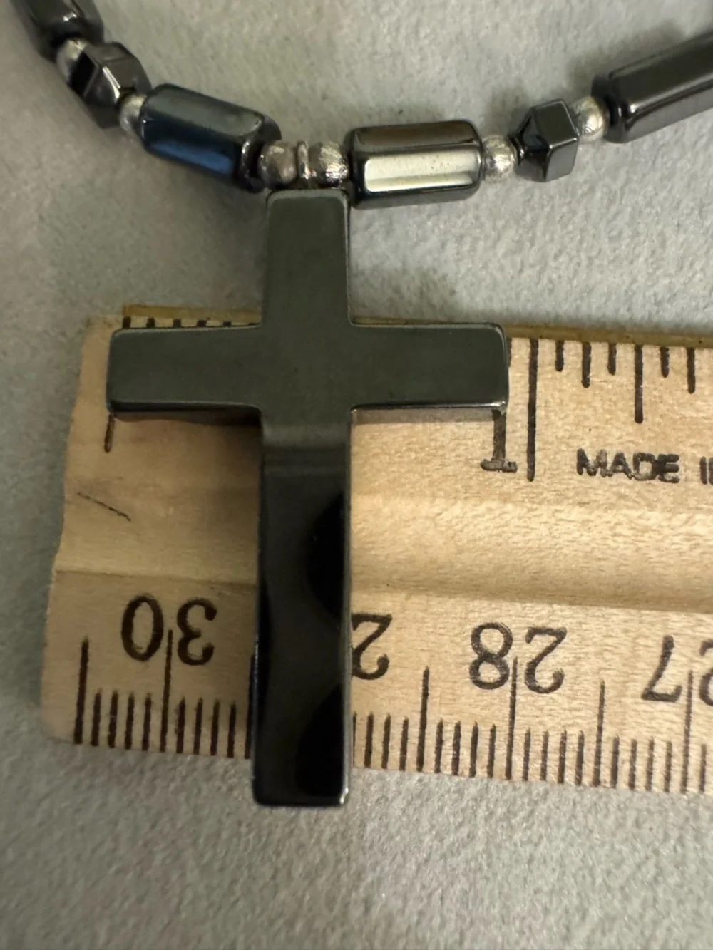 Unisex Hematite Beaded Cross Pendant Necklace - Unbranded